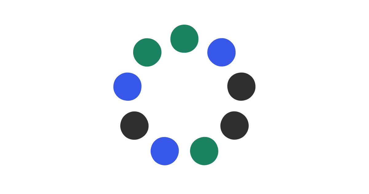A ring of colorful dots in deep blue, green, and black on a solid light gray background, mimicking the look of a circular loading symbol.