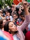 U.S. Rep. Alexandria Ocasio-Cortez, D-N.Y., speaks to abortion rights activists outside the U.S. Supreme Court in Washington, on June 24, 2022.