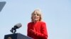 First lady Jill Biden speaks at a commissioning ceremony for USS Delaware, Virginia-class fast-attack submarine, at the Port of Wilmington in Wilmington, Del., Saturday, April 2, 2022. (Carolyn Kaster/AP)