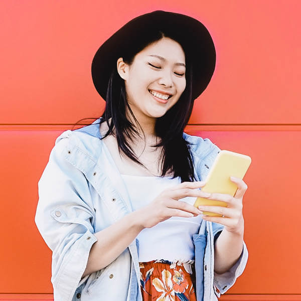 happy woman on phone