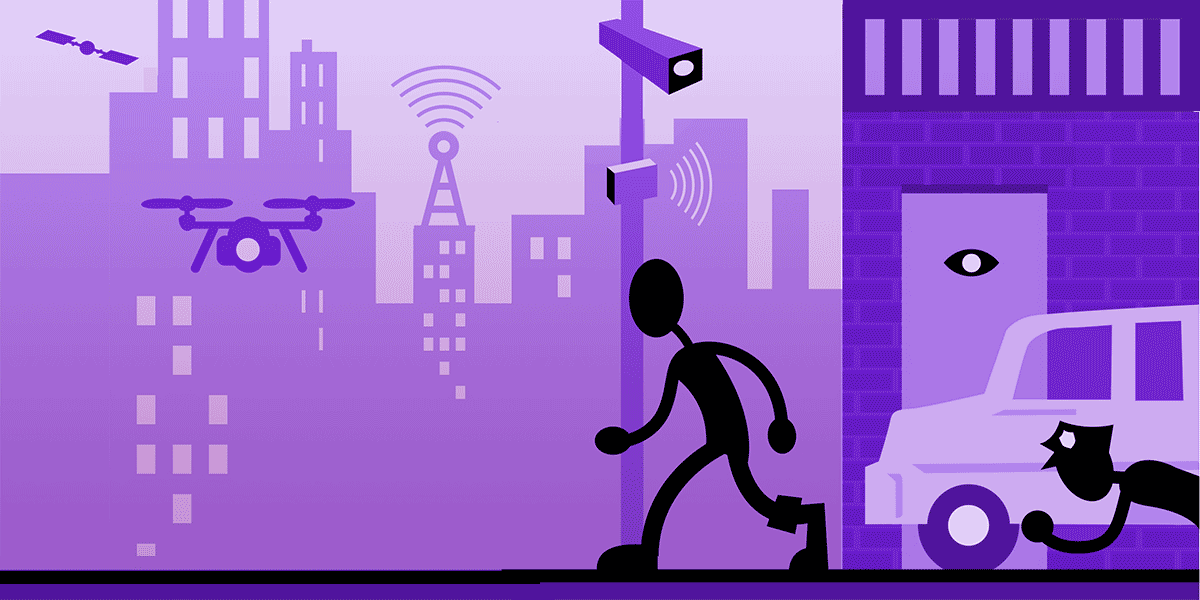 A cityscape with surveillance