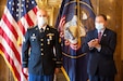 Gov. Gary R. Herbert applauds after presenting the Utah Medal of Valor to Sgt. Chasen Brown, a service member of the Utah National Guard, in the Gold Room at the Utah State Capitol on Sept 1, 2020.

Brown, a gunner for Charlie Battery, 2nd Battalion, 222nd Field Artillery, was attending the Route 91 Harvest Festival in Las Vegas, Nevada on Oct. 1, 2017. Shortly after the concert started, a man started shooting indiscriminately at the massive crowd. Without hesitation or regard to personal safety, Brown immediately started to render aid to the wounded personnel while under constant gunfire. His actions on that tragic day, also known as one of the deadliest mass shootings in the United States, saved the lives of half a dozen fellow concertgoers.