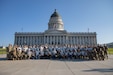 Freedom Academy delegates pose in front of the Utah State Capitol building Aug. 3, 2021 at the Utah State Capitol, Salt Lake City, Utah. The Utah National Guard and the Honorary Colonels Corps has sponsored Freedom Academy since 1961. It is designed to teach young leaders the importance of freedom, that it comes with a price, and that leadership is essential to its survival. (U.S. Army National Guard photo by Sgt. Nathan Baker)