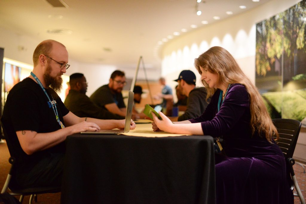 Speaker Ramuel Gall (left) at the Happiness Bar