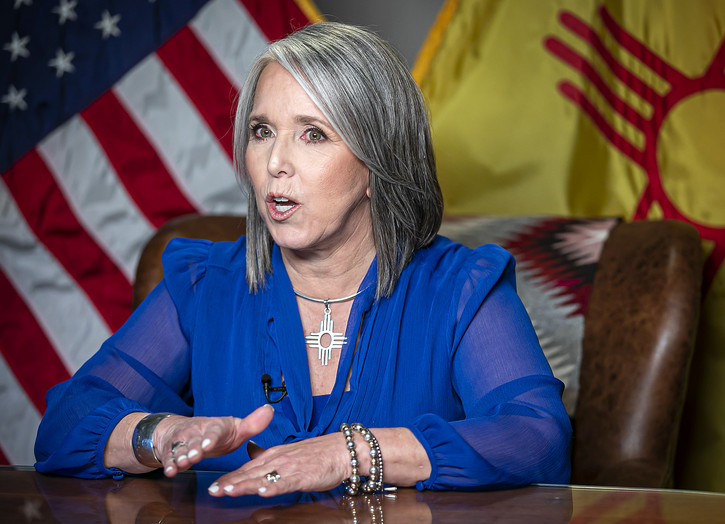 New Mexico Gov. Michelle Lujan Grisham delivers a speech. 