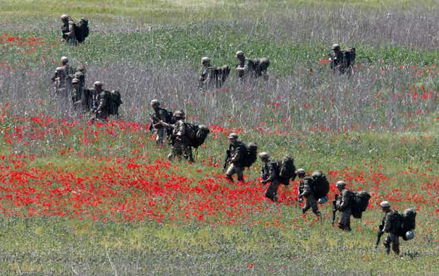 <p>Soldiers from Nato countries take part in a military exercise in North Macedonia </p>