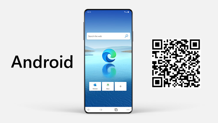 Ein Android-Telefon mit einem Microsoft Edge-Bildschirm und einem QR-Code