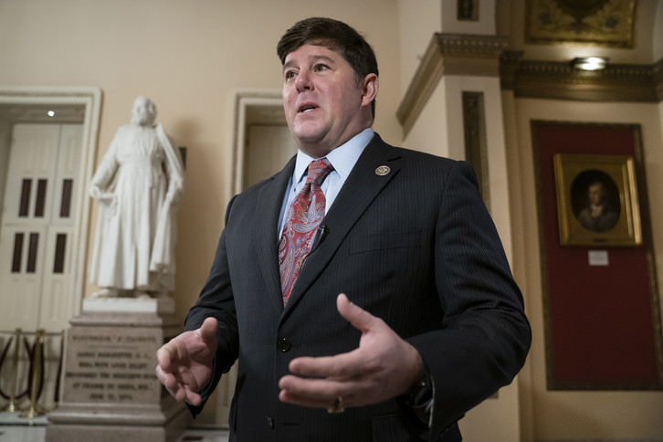 Rep. Steven Palazzo speaks during a television news interview.