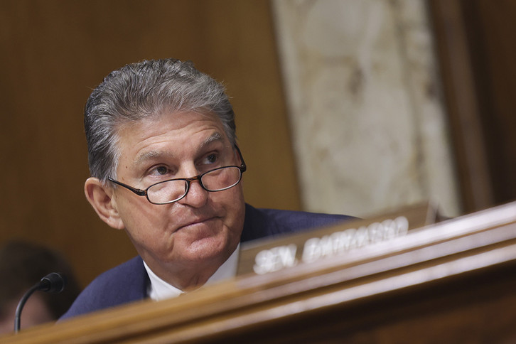 Joe Manchin speaks during a Senate Committee markup on Capitol Hill.