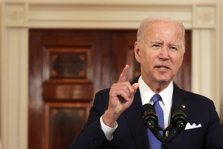 President Joe Biden speaks at the White House.