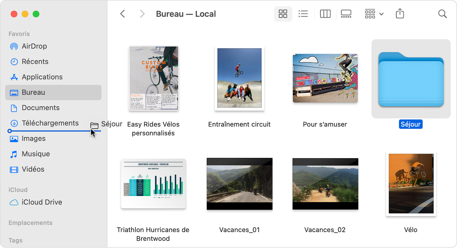 Fenêtre du Finder dont l’un des dossiers est déplacé vers la barre latérale