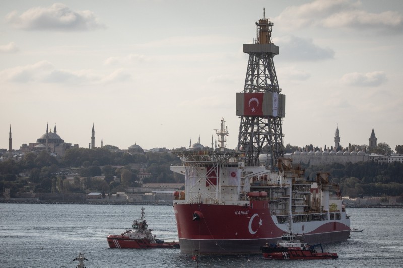 The Turkish drilling vessel Kanuni arrives for mechanical operations at Haydarpasa Port in Istanbul on Oct. 19, 2020.
