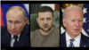 (From left to right) Russian President Vladimir Putin, Ukrainian President Volodymyr Zelenskyy and U.S. President Joe Biden. 