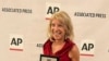 VOA journalist Carolyn Presutti with her award at the 2022 CAPBA ceremony. 