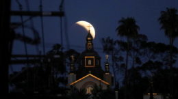 The moon is seen during a lunar eclipse in Los Angeles