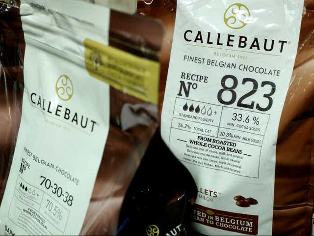 <p>Products of chocolate and cocoa product maker Barry Callebaut are displayed during  the company's annual news conference in Zurich</p>