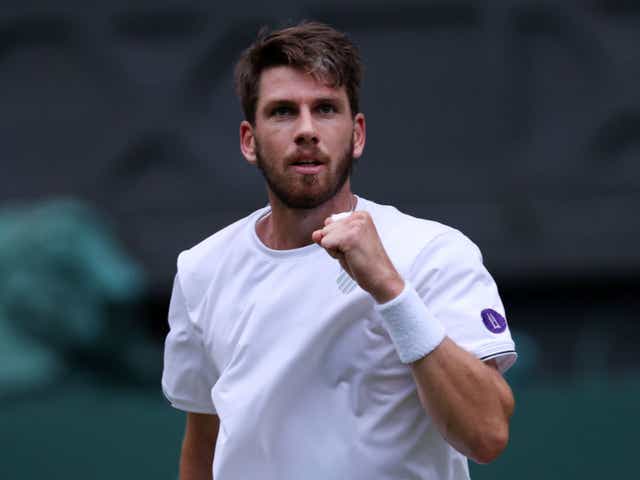 <p>Cameron Norrie celebrates his victory</p>