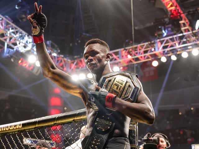 <p>UFC middleweight champion Israel Adesanya after his second win against Robert Whittaker</p>