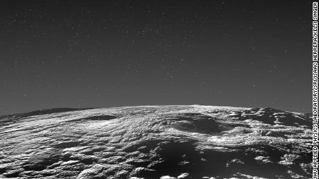 Perspective view of Pluto&#39;s icy volcanic region. 