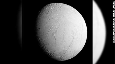 NASA&#39;s Cassini spacecraft captured this view as it neared icy Enceladus for its closest-ever dive past the moon&#39;s active south polar region. The view shows heavily cratered northern latitudes at top, transitioning to fractured, wrinkled terrain in the middle and southern latitudes. The wavy boundary of the moon&#39;s active south polar region -- Cassini&#39;s destination for this flyby -- is visible at bottom, where it disappears into wintry darkness.
This view looks towards the Saturn-facing side of Enceladus. North on Enceladus is up and rotated 23 degrees to the right. The image was taken in visible light with the Cassini spacecraft narrow-angle camera on Oct. 28, 2015.
