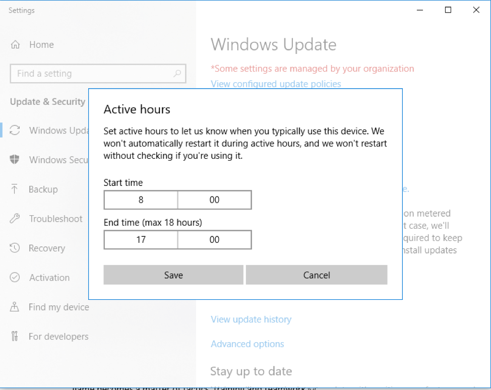 Specify the hours when Windows Update should not be running so that it doesn't affect gaming performance