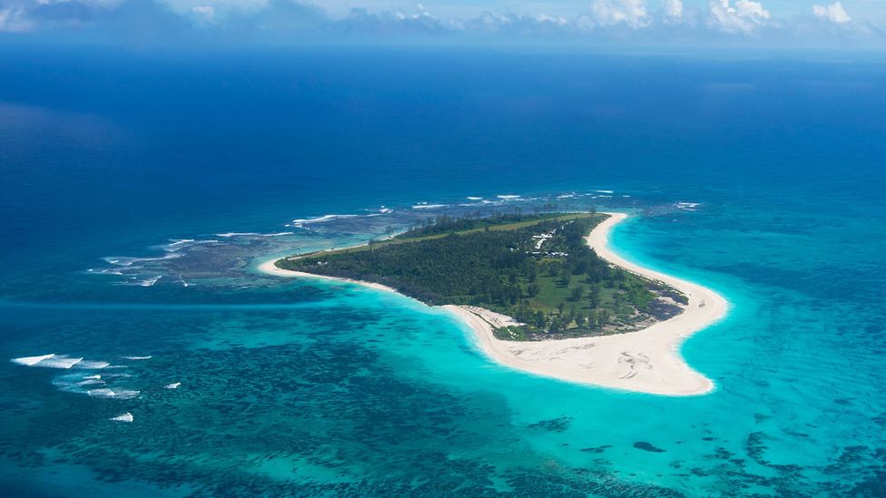 Aerial view of a small island surrounded by water