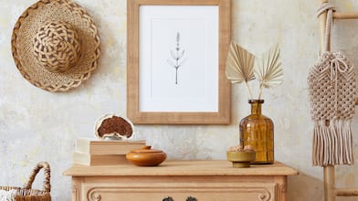 Boho inspired decor on dresser