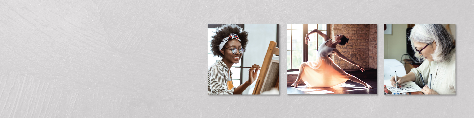 Woman painting, a ballet dancer, and woman drawing sketches