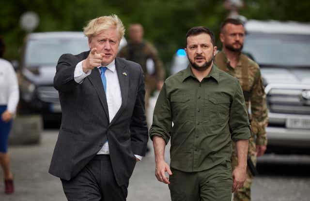 <p>Boris Johnson and Volodymyr Zelensky in Kyiv in June</p>