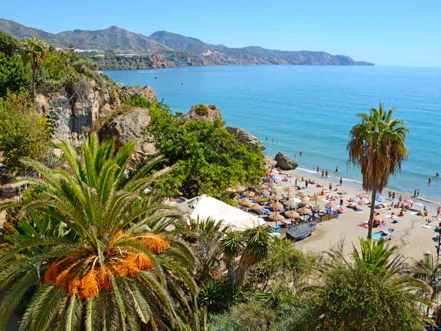 <p>The coastline in Nerja, a famed resort in Spain’s Costa del Sol</p>