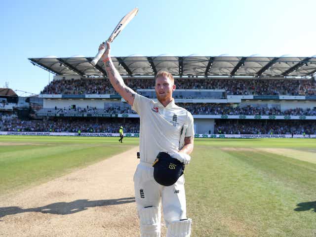 Ben Stokes celebrates after hitting the winning runs to secure victory in the third Ashes Test at Headingley