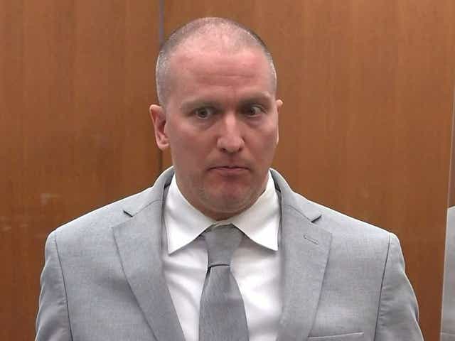 <p>Former Minneapolis police officer Derek Chauvin at his sentencing in May 2021 </p>