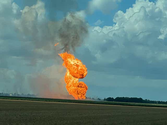 <p>A gas pipeline explodes in a rural area outside of Houston, Texas on Thursday</p>