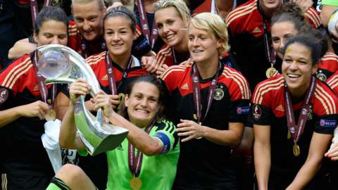 Germany lift the trophy after winning Euro 2013