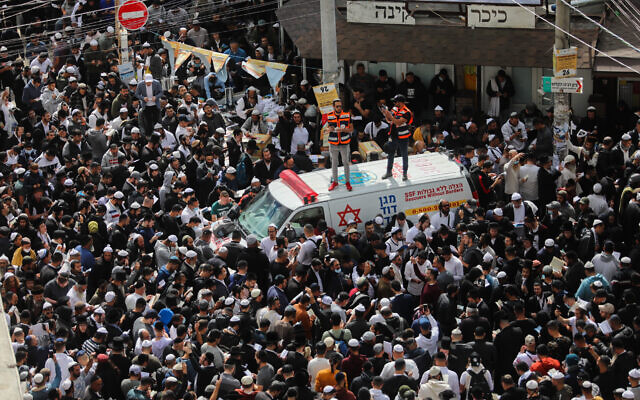 Jewish men in the street near the tomb of Rabbi Nachman of Breslov in Uman, on eve of the Jewish holiday of Rosh Hashanah, September 6, 2021. (Flash90)