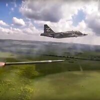 In this handout photo released by Russian Defense Ministry Press Service on, July 2, 2022, a Russian Su-25 ground attack jet fires rockets on a mission at an undisclosed location in Ukraine. (Russian Defense Ministry Press Service via AP, File)
