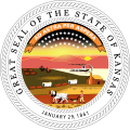 Image 17The Great Seal of the State of Kansas was established by the legislature on May 25, 1861. The design was submitted by Senator John James Ingalls. He also proposed the state motto, "Ad astra per aspera", which means "to the stars through difficulty". (from History of Kansas)