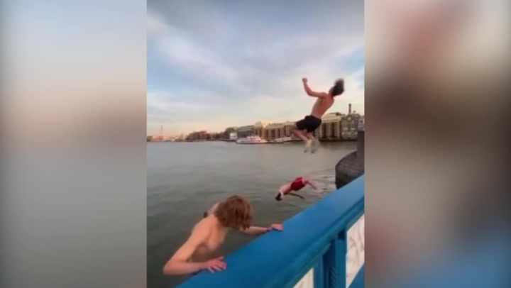 Vloggers backflip off Tower Bridge, plunging 30ft into Thames