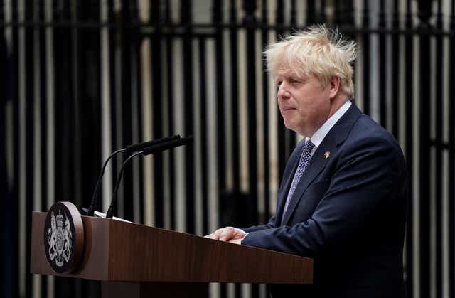 Prime Minister Boris Johnson confirms his resignation in Downing Street (Gareth Fuller/PA)