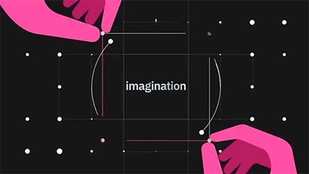 illustration of pink hands framing the word "imagination"