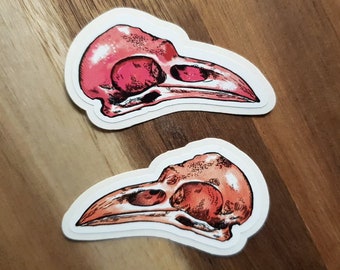 Bird skull sticker set of 2, small sticker set, crow skull vinyl sticker, laptop decal sticker set