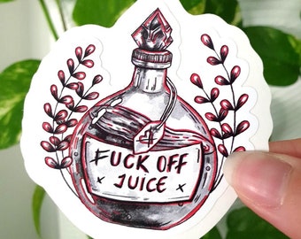 Fuck off juice sticker, vinyl sticker, laptop decal