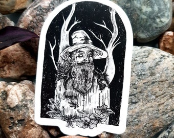 Folklore ink drawing vinyl sticker "Protector of the forest", Witchy Sticker, Laptop Sticker, Dark Art Sticker, Vinyl Sticker