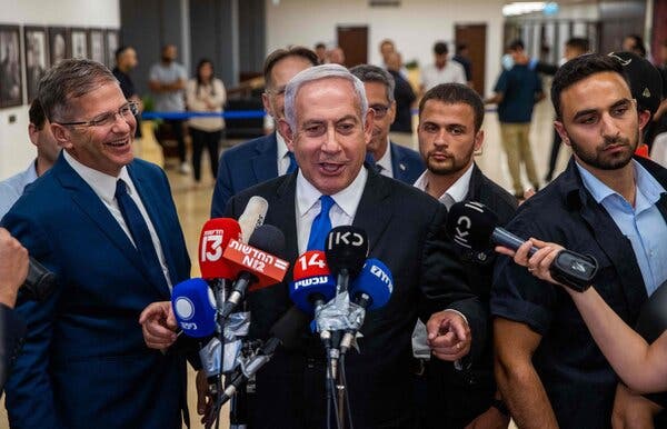 Former premier Benjamin Netanyahu speaks to the press at the Knesset on Monday.