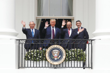  THEN-US PRESIDENT Donald Trump hosts the leaders of Israel, Bahrain and the UAE for the Abraham Accords signing ceremony at the White House, 2020. President Joe Biden should put his personal stamp on the accords, says the author.