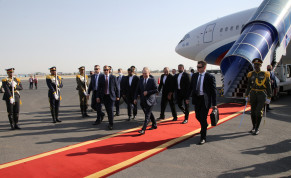 Russian President Vladimir Putin takes part in a welcoming ceremony at an airport upon his arrival in Tehran, Iran July 19, 2022.