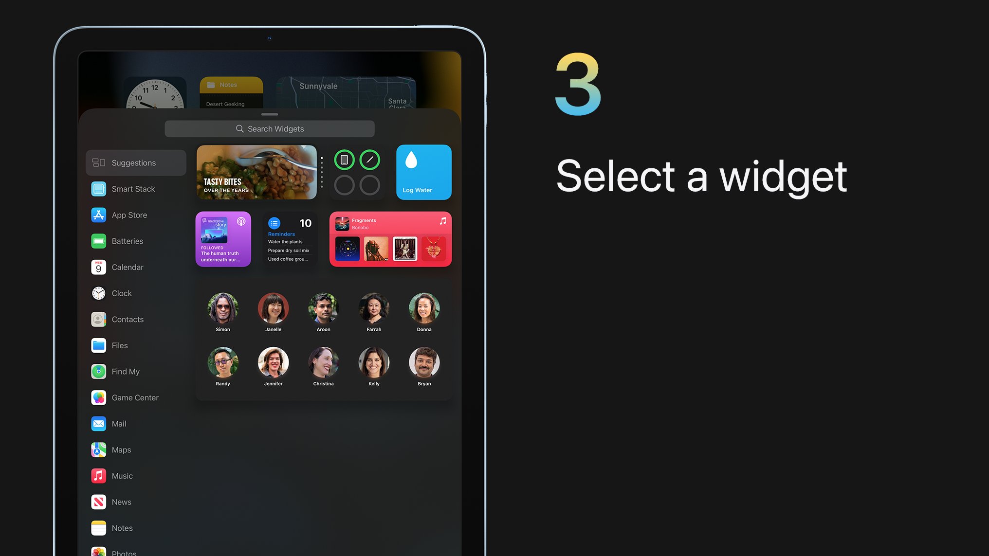 Step 3:
Select a widget by tapping an option.