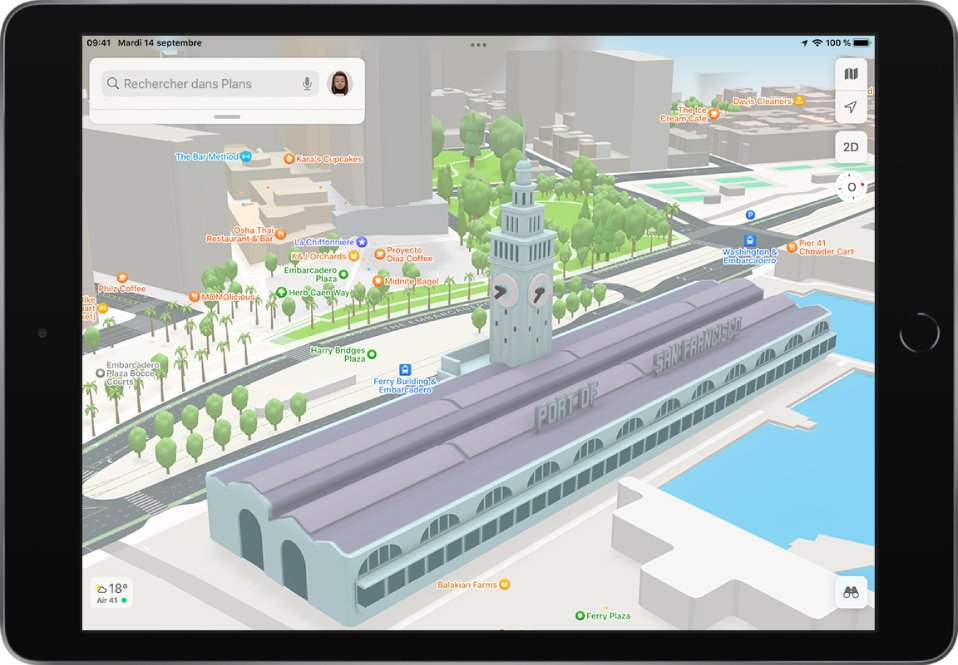 Un plan de ville en 3D affichant des bâtiments, des rues et un parc.