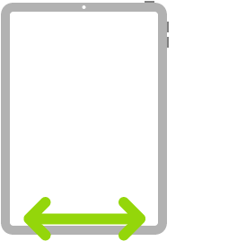 An illustration of iPhone. A two-headed arrow indicates swiping left or right across the bottom edge of the screen.