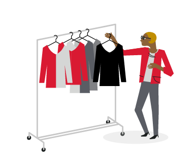 illustration of a person browsing a rack of shirts